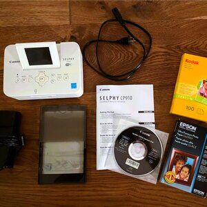 Canon SELPHY CP910 Portable Wireless Compact Color Photo Printer, White Bundle